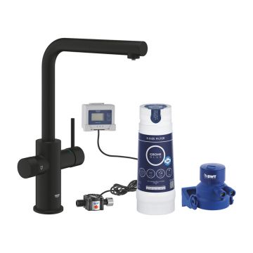 Baterie bucatarie cu dus extractibil si filtru Grohe Blue Pure Vento negru mat Phantom Black