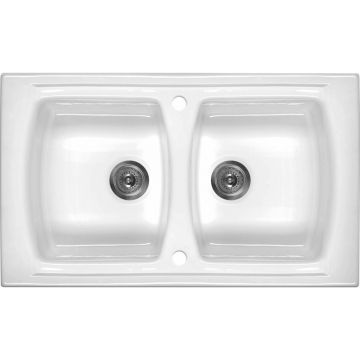 Chiuveta ceramica Deante Lusitano 2 cuve 50x86 cm alb