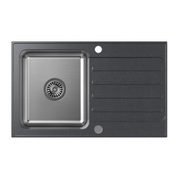 Chiuveta compozit incastrata Quadron Pop Kenneth 111 finisaj inox - negru black dotted 78x48 cm