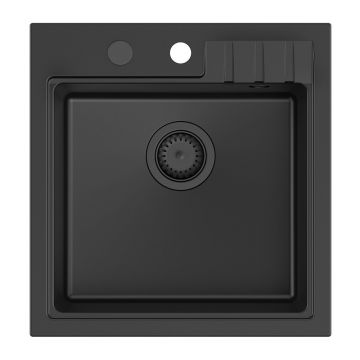 Chiuveta compozit incastrata Quadron Pop Peter 110 negru carbon 50x52 cm