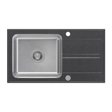 Chiuveta compozit incastrata Quadron Pop Ralph 111 finisaj inox - negru black dotted 78x43 cm