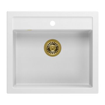 Chiuveta compozit incastrata Quadron Unique Bill 110 alb - auriu 60x54 cm