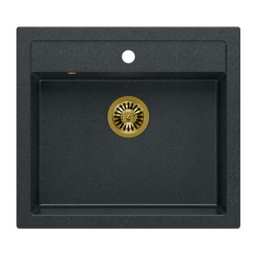 Chiuveta compozit incastrata Quadron Unique Bill 110 negru diamant - auriu 60x54 cm