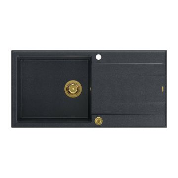 Chiuveta compozit incastrata Quadron Unique Evan 146 XL negru diamant - auriu 100x50 cm