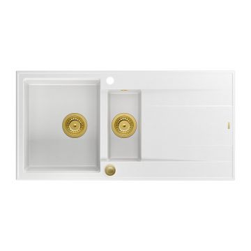 Chiuveta compozit incastrata Quadron Unique Evan 156 alb - auriu 100x50 cm