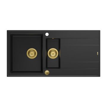 Chiuveta compozit incastrata Quadron Unique Evan 156 negru carbon - auriu 100x50 cm