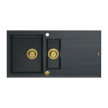 Chiuveta compozit incastrata Quadron Unique Evan 156 negru diamant - auriu 100x50 cm