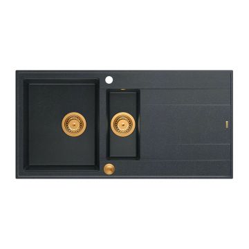 Chiuveta compozit incastrata Quadron Unique Evan 156 negru diamant - cupru 100x50 cm