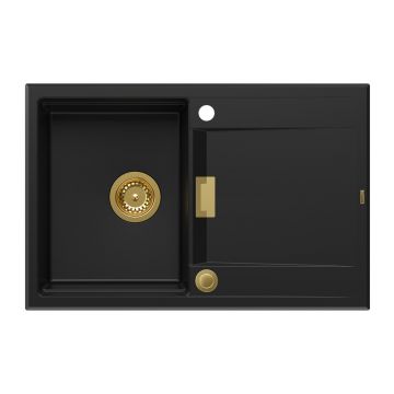 Chiuveta compozit incastrata Quadron Unique Oven negru carbon - auriu 76x50 cm
