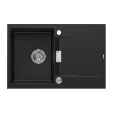 Chiuveta compozit incastrata Quadron Unique Oven negru carbon - inox 76x50 cm