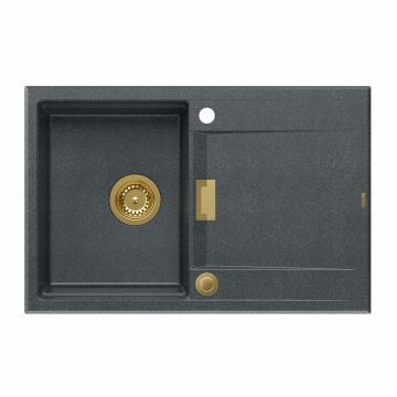 Chiuveta compozit incastrata Quadron Unique Oven negru diamant - auriu 76x50 cm