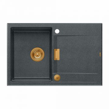 Chiuveta compozit incastrata Quadron Unique Oven negru diamant - cupru 76x50 cm