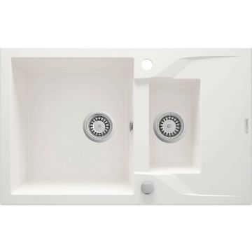 Chiuveta granit Deante Andante 2 cuve cu picurator 49x78 alb