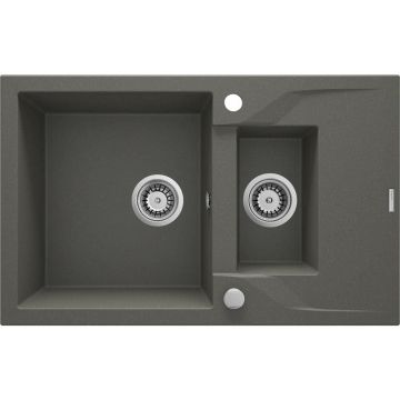 Chiuveta granit Deante Andante 2 cuve cu picurator 49x78 cm antracit