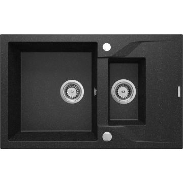 Chiuveta granit Deante Andante 2 cuve cu picurator 49x78 cm grafit