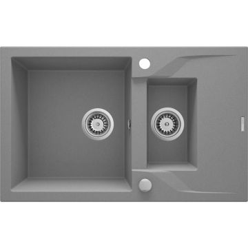 Chiuveta granit Deante Andante 2 cuve cu picurator 49x78 cm gri