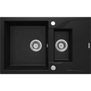 Chiuveta granit Deante Andante 2 cuve cu picurator 49x78 cm negru