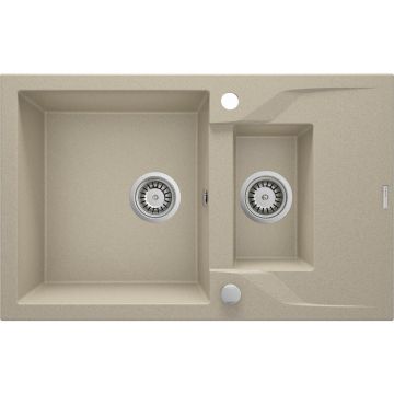 Chiuveta granit Deante Andante 2 cuve cu picurator 49x78 nisip