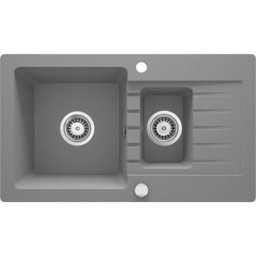 Chiuveta granit Deante Zorba 2 cuve cu picurator 44x76 cm gri