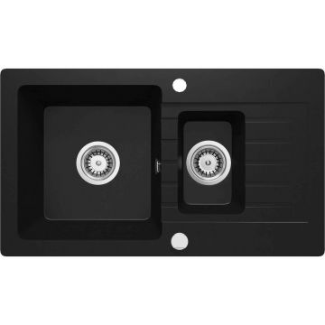 Chiuveta granit Deante Zorba 2 cuve cu picurator 44x76 cm negru