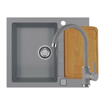 Set chiuveta bucatarie Alveus Cadit 10 gri 59x50 cm si baterie Kati monocomanda