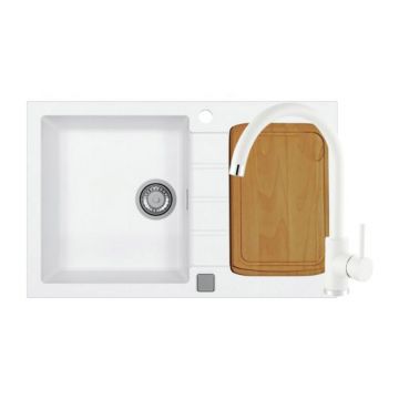 Set chiuveta bucatarie Alveus Cadit 20 alb 79x50 cm si baterie Kati monocomanda