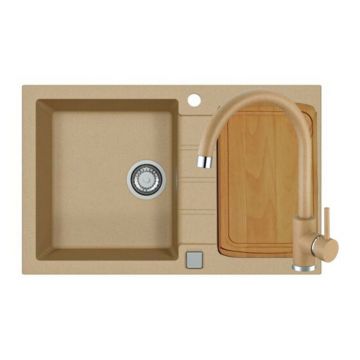 Set chiuveta bucatarie Alveus Cadit 20 bej 79x50 cm si baterie Kati monocomanda