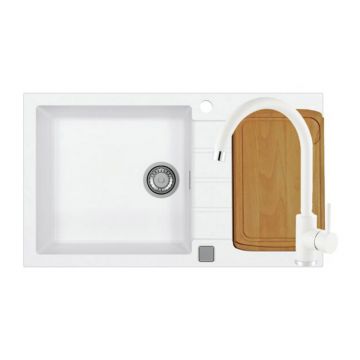 Set chiuveta bucatarie Alveus Cadit 40 alb 86x50 cm si baterie Kati monocomanda