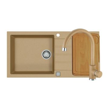 Set chiuveta bucatarie Alveus Cadit 50 bej 100x50 cm si baterie Kati monocomanda