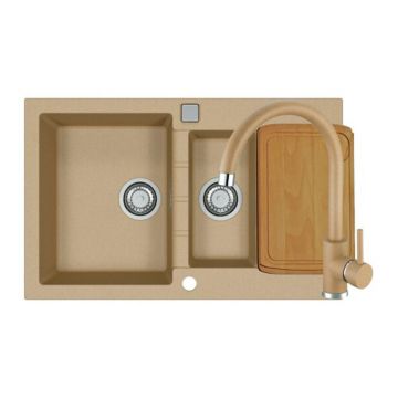 Set chiuveta bucatarie Alveus Cadit 70 bej 79x50 cm si baterie Kati monocomanda