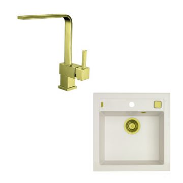 Set chiuveta bucatarie Alveus Formic 20 52x51 cm si baterie Laguna Monarch auriu