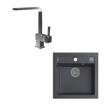 Set chiuveta bucatarie Alveus Formic 20 negru 52x51 cm si baterie Laguna Monarch antracit