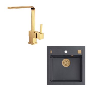 Set chiuveta bucatarie Alveus Formic 20 negru 52x51 cm si baterie Laguna Monarch bronz