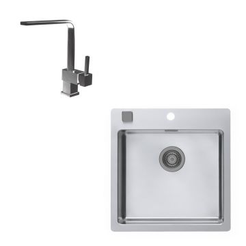 Set chiuveta bucatarie Alveus Pure 30 inox 52x53 cm si baterie Laguna Monarch antracit