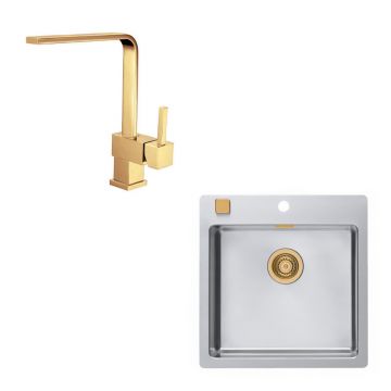 Set chiuveta bucatarie Alveus Pure 30 inox 52x53 cm si baterie Laguna Monarch bronz