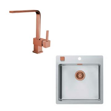Set chiuveta bucatarie Alveus Pure 30 inox 52x53 cm si baterie Laguna Monarch cupru