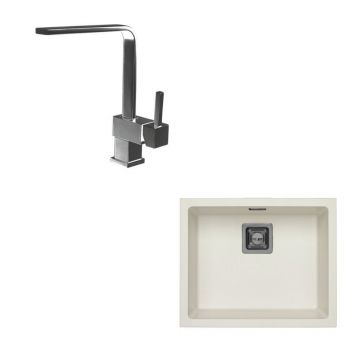 Set chiuveta bucatarie Alveus Quadrix 50 alb 56x46 cm si baterie Laguna Monarch antracit