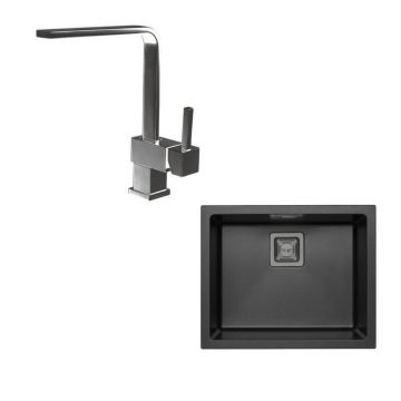 Set chiuveta bucatarie Alveus Quadrix 50 negru 56x46 cm si baterie Laguna Monarch antracit