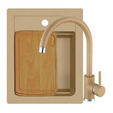 Set chiuveta bucatarie compozit Alveus Atrox 10 bej 40x50 cm si baterie Kati