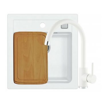 Set chiuveta bucatarie compozit Alveus Atrox 20 alb 47x50 cm si baterie Kati