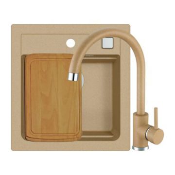 Set chiuveta bucatarie compozit Alveus Atrox 20 bej 47x50 cm si baterie Kati