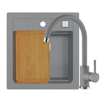Set chiuveta bucatarie compozit Alveus Atrox 20 gri 47x50 cm si baterie Kati