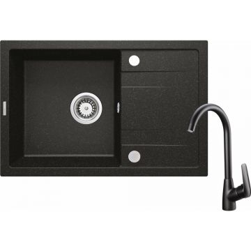 Set chiuveta bucatarie si baterie Deante Corio 67x44cm finisaj negru-grafit