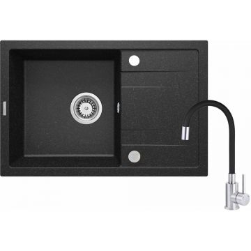 Set chiuveta bucatarie si baterie Deante Corio finisaj grafit-crom 67x44cm