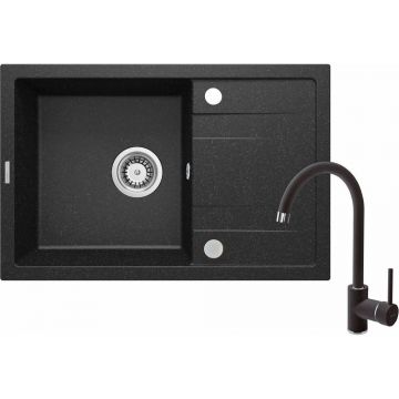 Set chiuveta bucatarie si baterie Deante Corio finisaj negru-grafit 67x44cm
