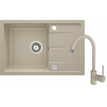 Set chiuveta bucatarie si baterie Deante Leda finisaj bej 67x44cm