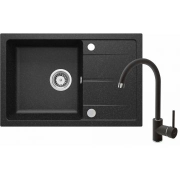 Set chiuveta bucatarie si baterie Deante Leda finisaj grafit-crom 67x44cm
