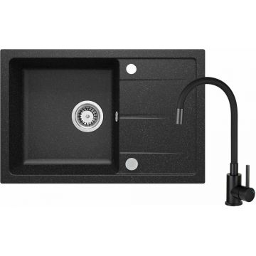 Set chiuveta bucatarie si baterie Deante Leda finisaj negru-grafit 67x44cm