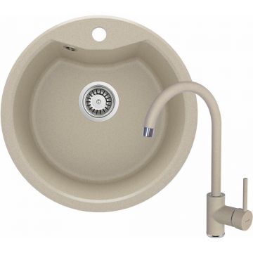 Set chiuveta bucatarie si baterie Deante Solis finisaj bej 48cm