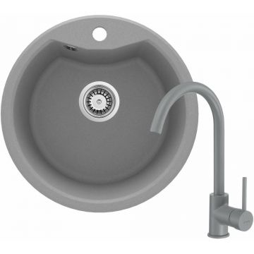 Set chiuveta bucatarie si baterie Deante Solis finisaj gri-metalic 48cm